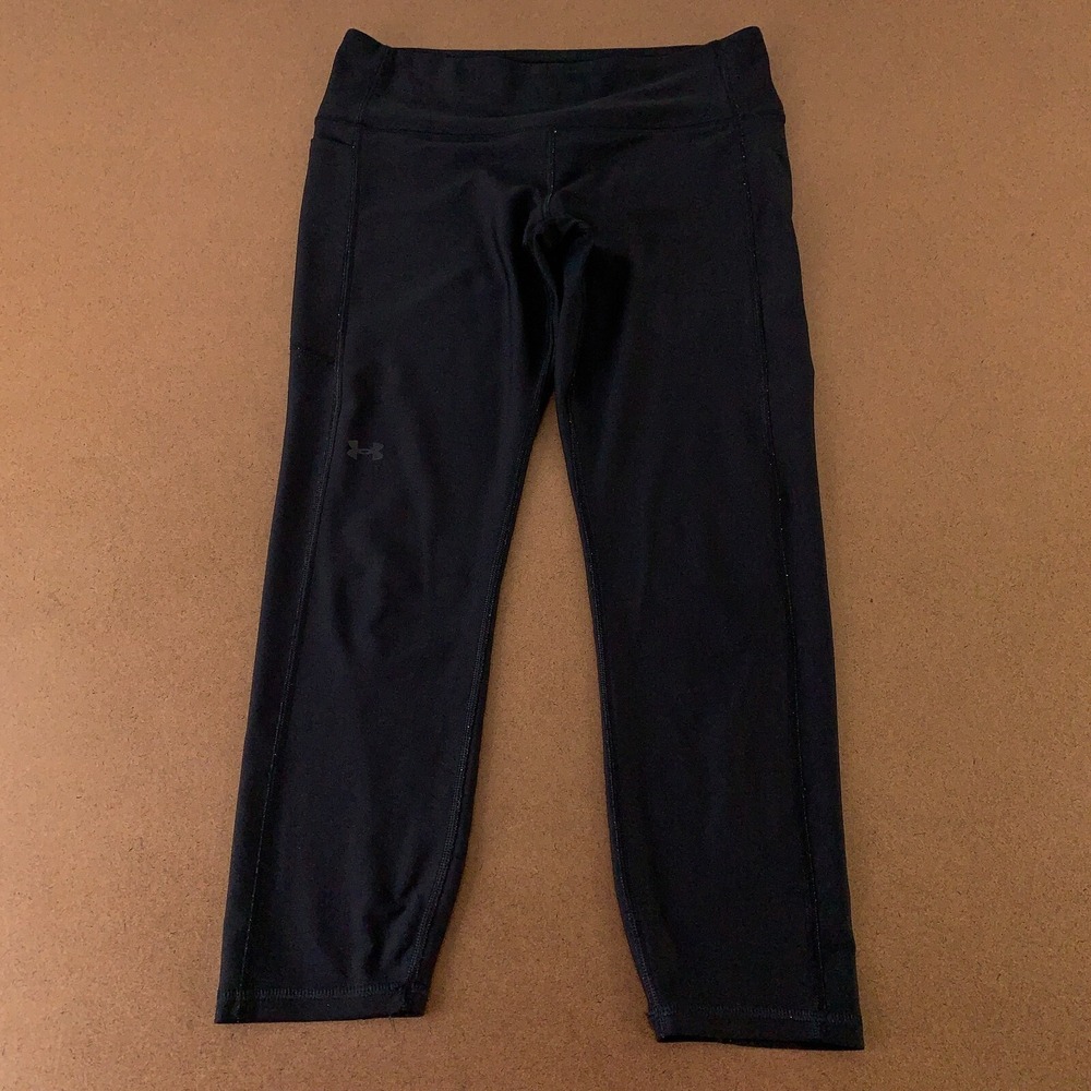 Under Armour HeatGear Women's Large Compression Black Pocketed Cropped Leggings